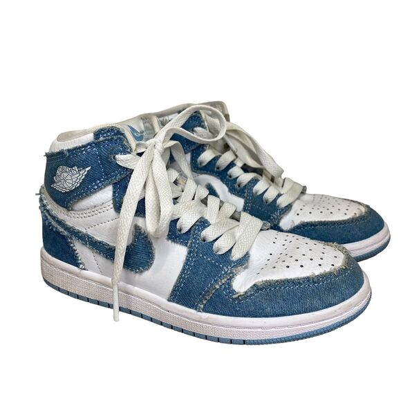 Nike Air Jordan 1 High Denim White Sneakers CU0449-104 Pre School Youth Size 13c - Picture 2 of 11